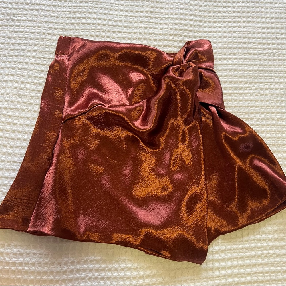 Mustard Seed Asymmetrical Satin skort in Copper